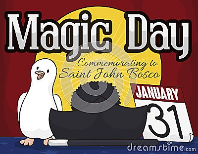 Stage Commemorating Saint John Bosco and Magic Day, Vector Illustration Vector Illustration