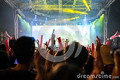 Stage concert light. People are watching the concert. Stock Photo