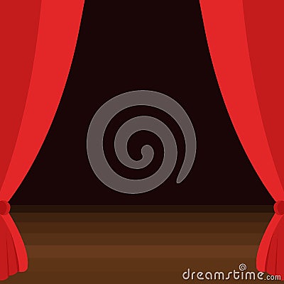 Stage curtains with brown wooden floor Vector Illustration