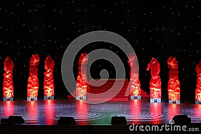 Stage is designed artificial fires and nightly sky Stock Photo