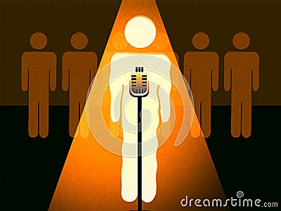 Stage Fright - Nervous Shaky Performer Cartoon Illustration