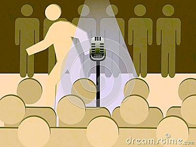 Stage Fright - Running Away From The Spotlight Cartoon Illustration