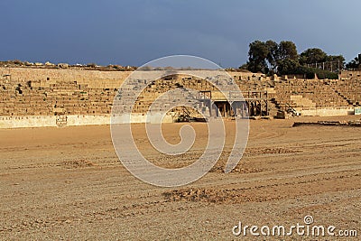 Stage of the Hippodrome in Caesarea Maritima National Park Stock Photo