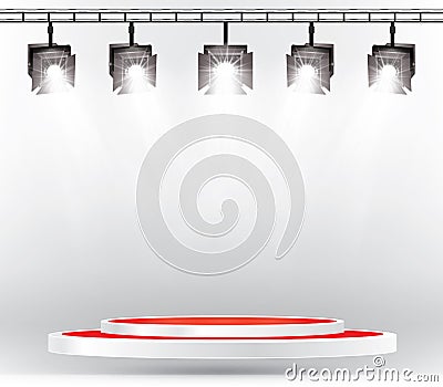 Stage Illumination Effects with Spotlights and Podium. Vector Il Stock Photo