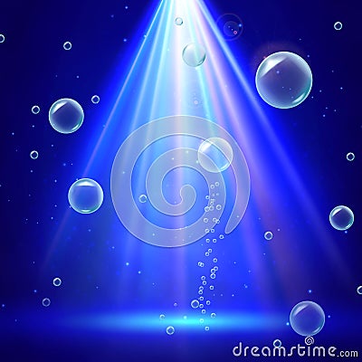 Stage illumination with spotlights and bubbles Vector Illustration