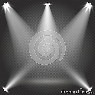 Stage illumination with white transparent spotlight beams on plaid backdrop vector illustration Vector Illustration