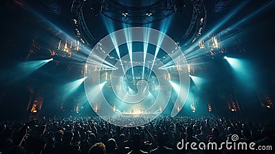 Stage of a large music concert, mass event with a crowd of people listening Stock Photo