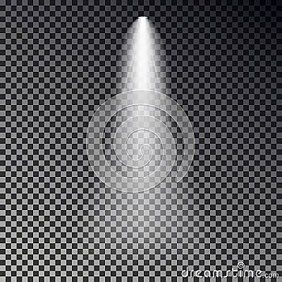 Stage light ray vector. Spotlight transparent effect isolated on dark background. Shine spot light d Vector Illustration