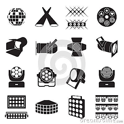 Stage lighting icons. Scene lighting equipment icons Vector Illustration