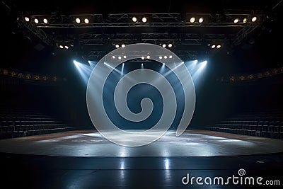 stage lights illuminating an empty theater stage Stock Photo