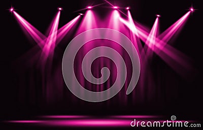 Stage lights. Pink violet spotlight with certain through the dar Stock Photo