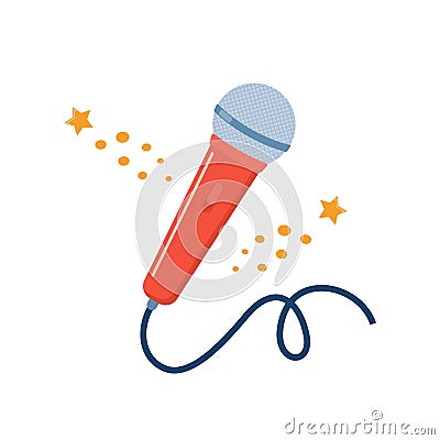 Stage microphone with cable. Sound recording equipment. Retro microphone. Vector illustration Vector Illustration