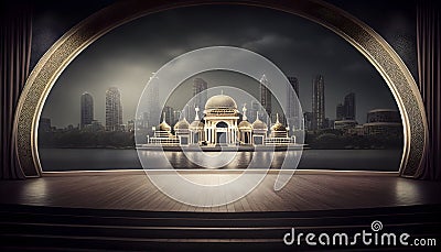A stage in the middle of main city with a lot of building and a main growing building like Taj Mahal. Stock Photo