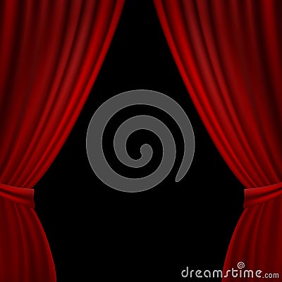 Stage Opened Red Curtain Vector Illustration