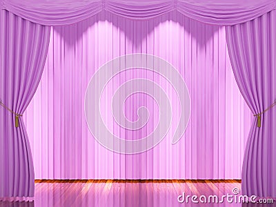 Stage with pink curtains and spotlight. Stock Photo