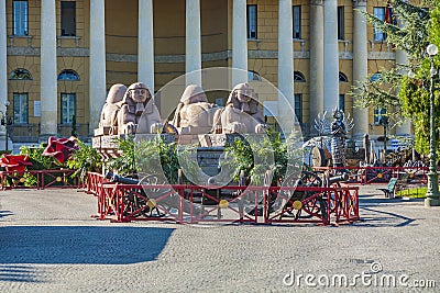 stage props for an audience at the arena di Verona at the central piazza bra, Italy Editorial Stock Photo