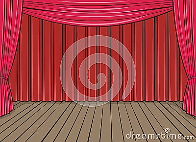 Stage and red curtain Vector Illustration