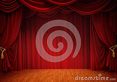 Stage with red curtain Stock Photo