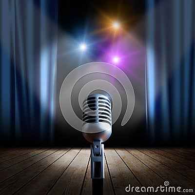 Stage and retro microphone Stock Photo