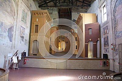 Sabbioneta, Mantua Italy - March 2010: Teatro all`Antica, stage, scenography Editorial Stock Photo