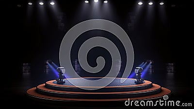 Stage with spotlight on stage. Podium with lighting. Stock Photo