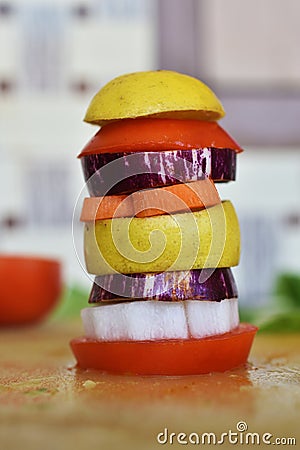 Staged sliced vegetables on the table Stock Photo