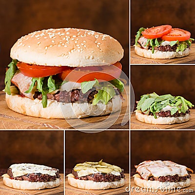 Stages of collection of traditional burger Stock Photo