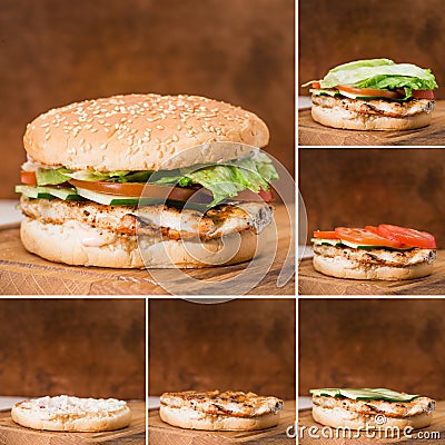 Stages of collection of traditional burger Stock Photo