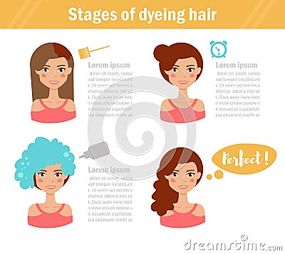 Stages of dyeing hair. Vector Illustration