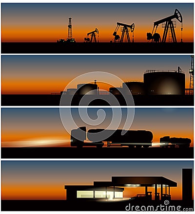 Stages of Fuel production Cartoon Illustration