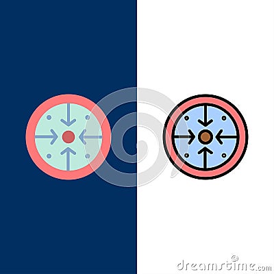 Stages, Goals, Implementation, Operation, Process Icons. Flat and Line Filled Icon Set Vector Blue Background Vector Illustration