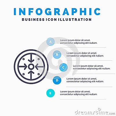 Stages, Goals, Implementation, Operation, Process Line icon with 5 steps presentation infographics Background Vector Illustration