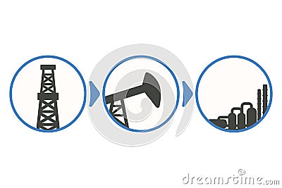 Stages of oil extraction, from drilling to production; infographics for oil and gas industry; colorful flat vector icons, EPS 10 Vector Illustration