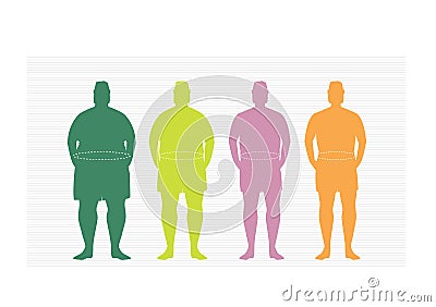 Stages of silhuette man on the way to lose weight,Vector illustrations Stock Photo