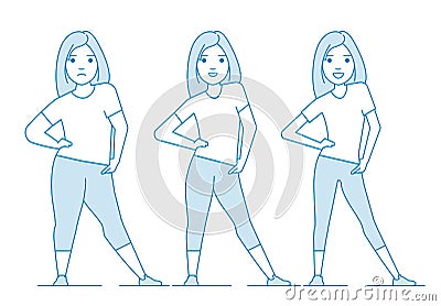 Stages weight loss before and after Vector Illustration