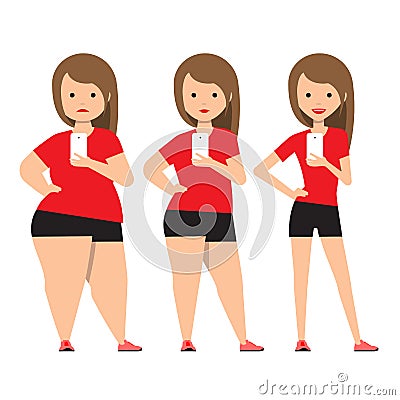 Stages weight loss before and after. Vector Illustration