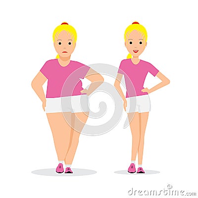Stages weight loss before and after. Vector Illustration
