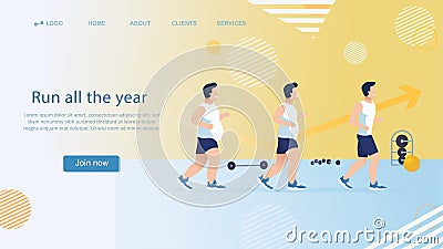 The concept of the weight loss process. The man runs and loses weight. Active life, sports lifestyle, healthy eating Vector Illustration
