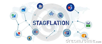 stagflation bankrupt unemployment slow growth economy global and rising price Vector Illustration