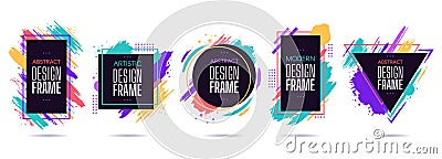 Stain frame with text elements. Grunge paint brush stroke frames, dynamic box for text, modern geometric frame design Vector Illustration