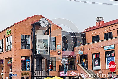 Stainbeck Plaza, historic Cannery Row, Monterey California`s premiere destination for great hotels, shopping, dining Editorial Stock Photo