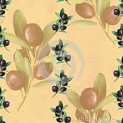 Stained beige pattern, olive illustrations Cartoon Illustration