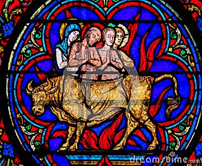 Stained Glass - The Adoration of the Golden Calf Stock Photo