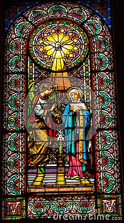 Stained Glass Angel Holy Spirit Mary Monastery Montserrat Catalonia Spain Stock Photo