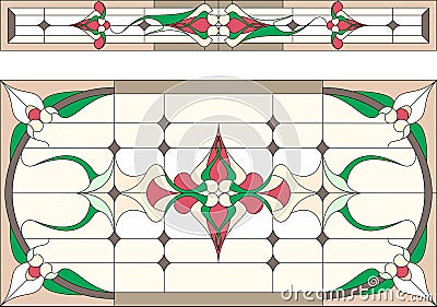 Stained glass in Art Deco style / Abstract floral, Tiffany technique. Vector. Vector Illustration