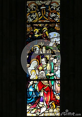 Stained Glass in Batalha Monastery - Three Kings Stock Photo