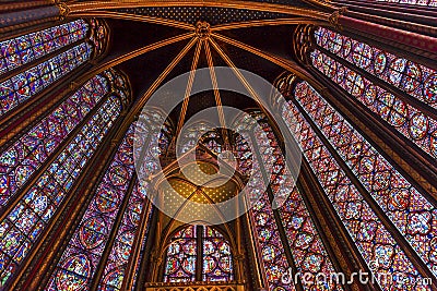 Stained Glass Cathedral Ceiling Sainte Chapelle Paris France Stock Photo