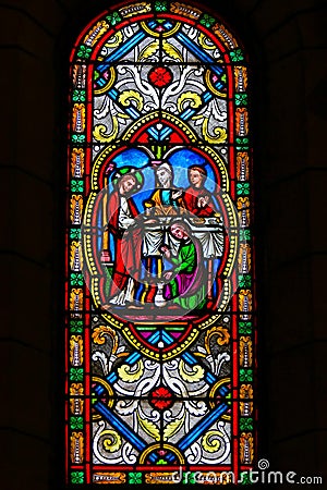 Stained Glass in Monaco Cathedral - Wedding at Cana Stock Photo