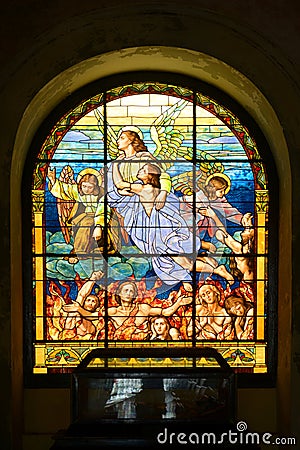 Stained glass of Cathedral of San Juan Bautista, San Juan Editorial Stock Photo