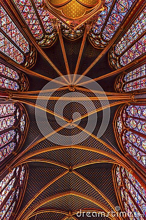 Stained Glass Ceiling Sainte Chapelle Cathedral Paris France Stock Photo